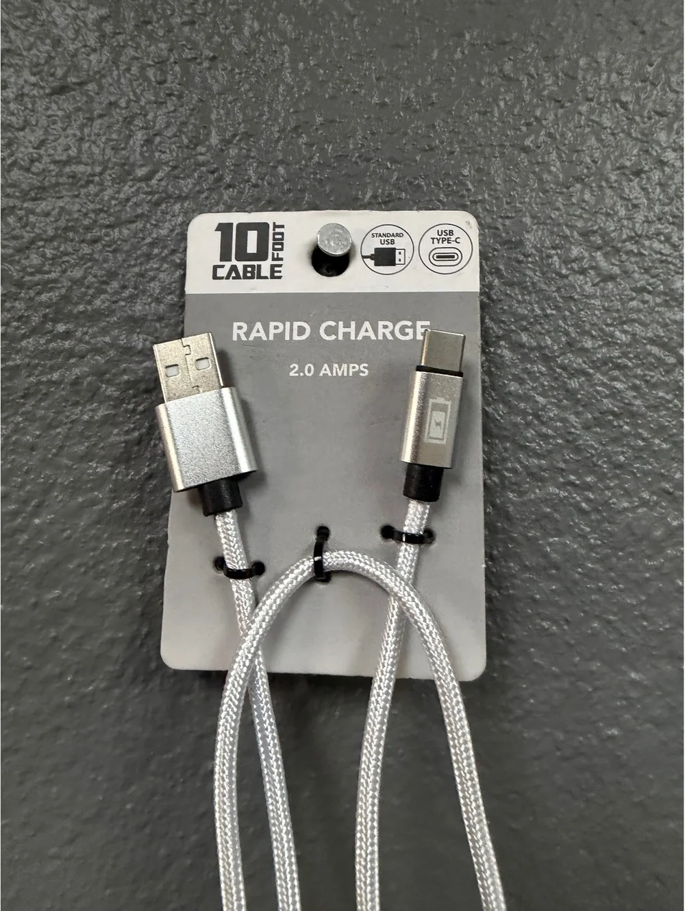 10ft USB-C to USB-A 2A Fast Charging Cable Braided Long Phone Cord Silver NEW